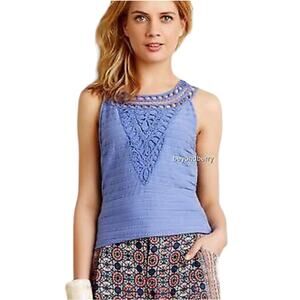 Anthropologie Postmark Aicha Embroidered Tank Top in Periwinkle Blue Size XS